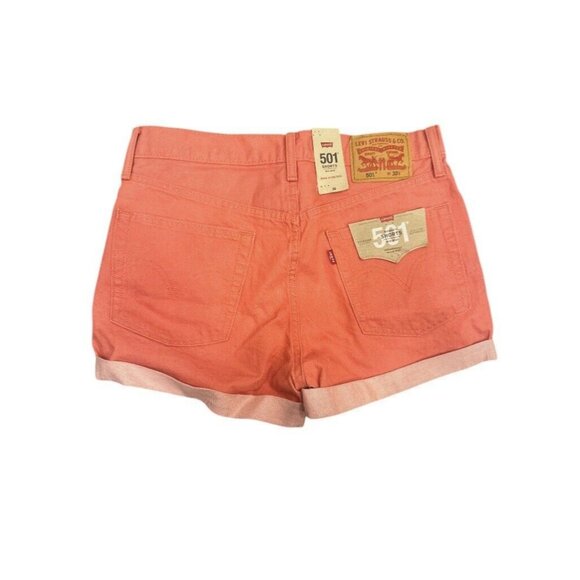 LEVI'S 501 Original Button Fly Cuffed Hem Denim Short Size 30 Salmon Pink - Picture 2 of 5